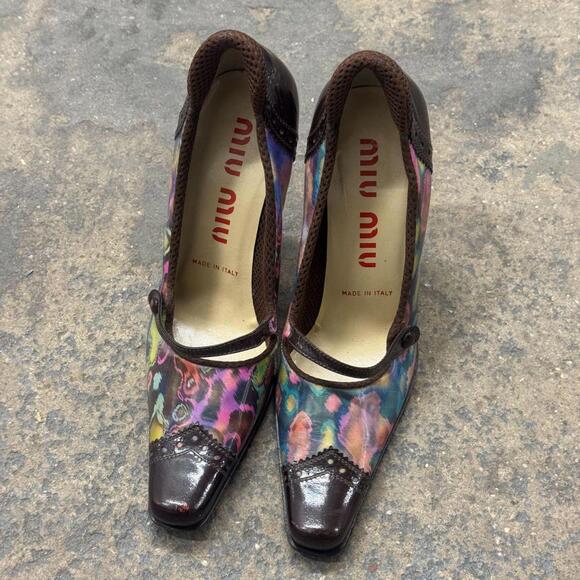 Archival Y2K Miu Miu Holographic Brogue Mary Jane Heels - Picture 3 of 8
